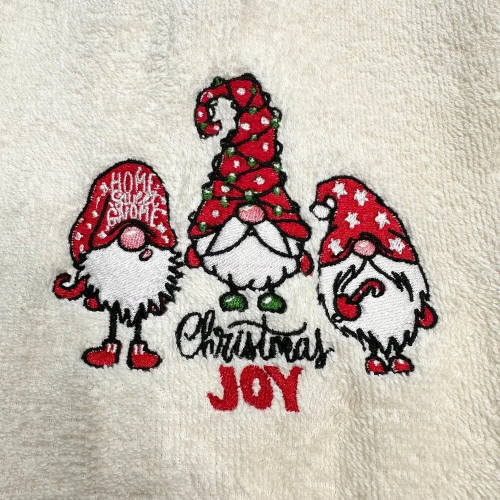 Gnome Christmas Towels Embroidered Hand Towel Set Holiday Decor Winter Joy